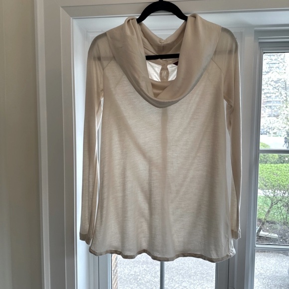 Ted Baker Ivory Long-Sleeve Top with Silk Cowl Neck and Button-Up Back. Size M. - Picture 10 of 13